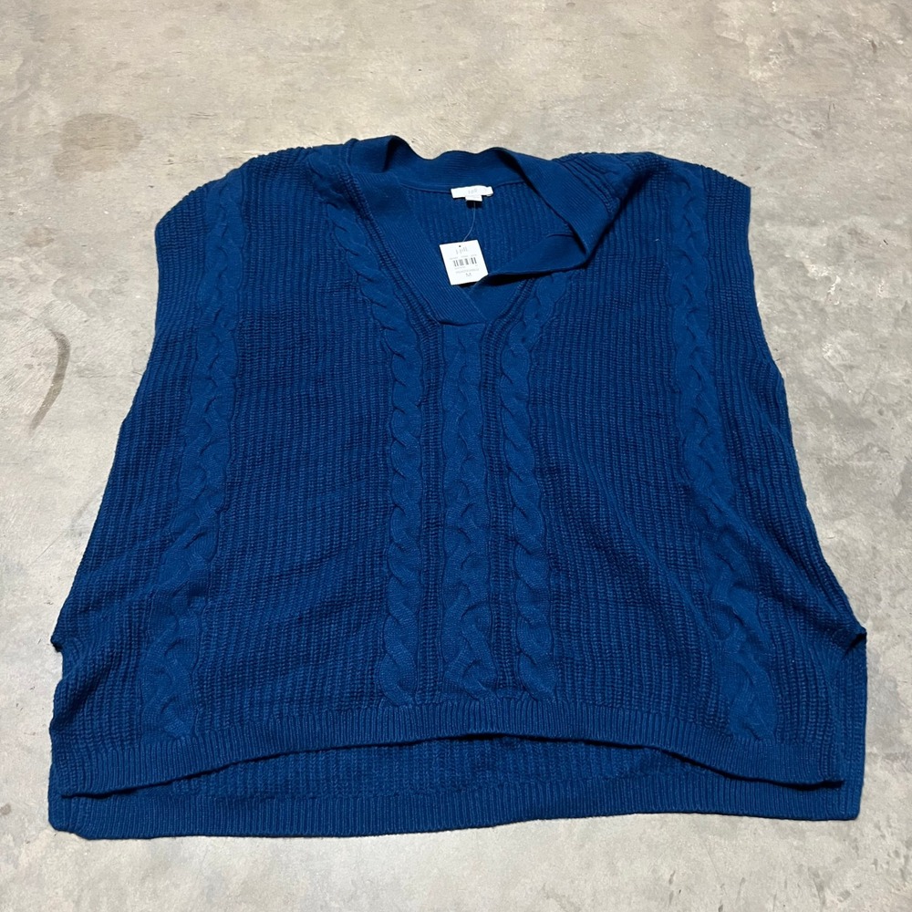 J. Jill Peacock Blue Cable Knit V-Neck Sweater Vest Womens Medium 301551